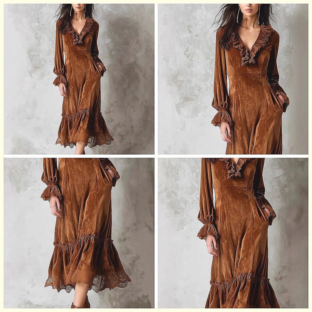 Vintage Velvet Maxi Dress V-Ne - Vintage Necklace のレビューと価格