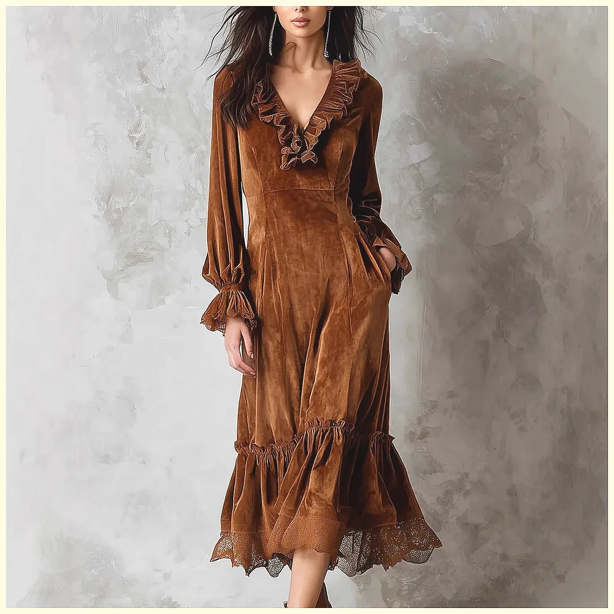 Vintage Velvet Maxi Dress V-Ne - Vintage Necklace のレビューと価格