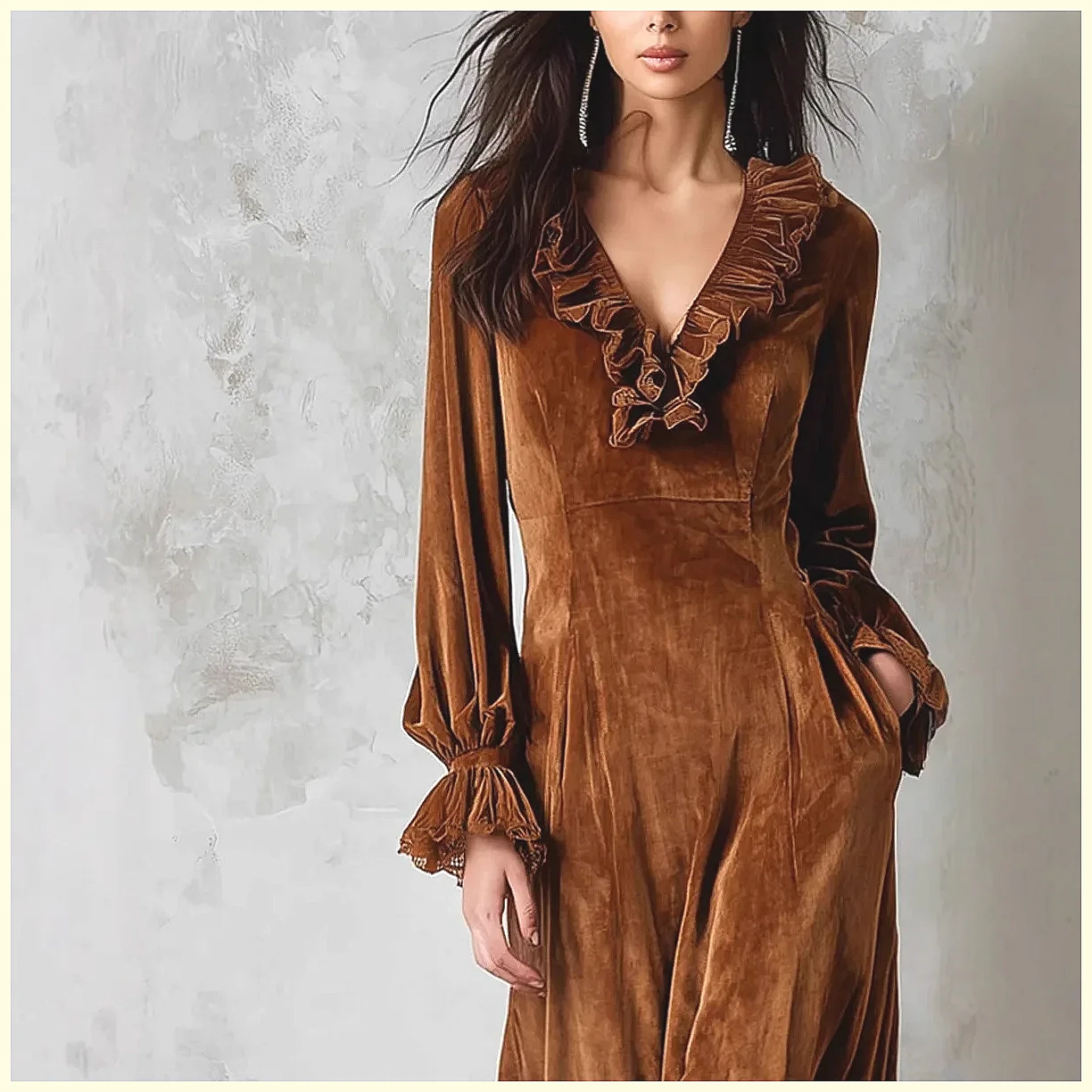 Vintage Velvet Maxi Dress V-Ne - Vintage Necklace のレビューと価格